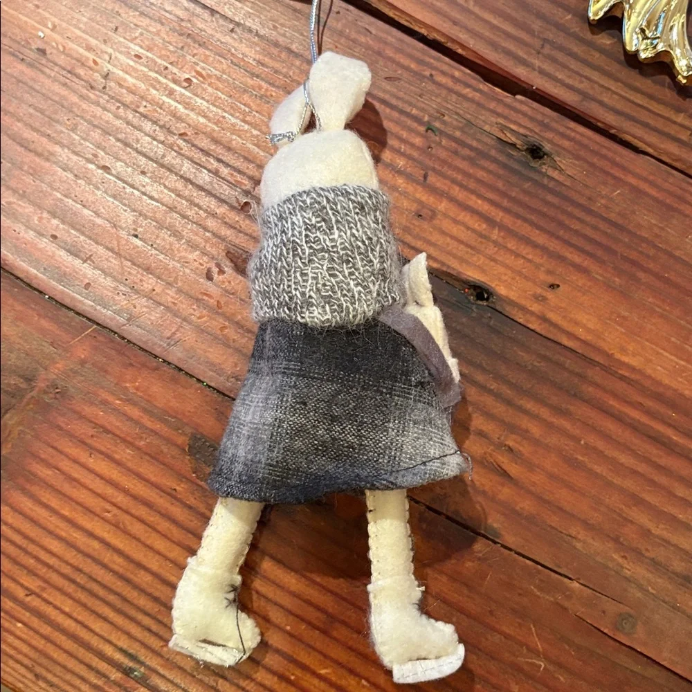 RARE Erika Barrett West Elm Gray and White Bunny Ornament